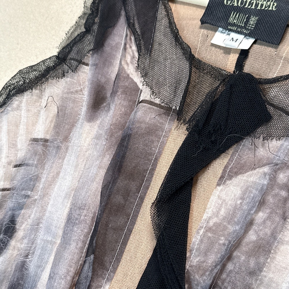 Jean Paul Gaultier Black and Gray Sheer Ribbon Tank Top - Picture 10 of 12